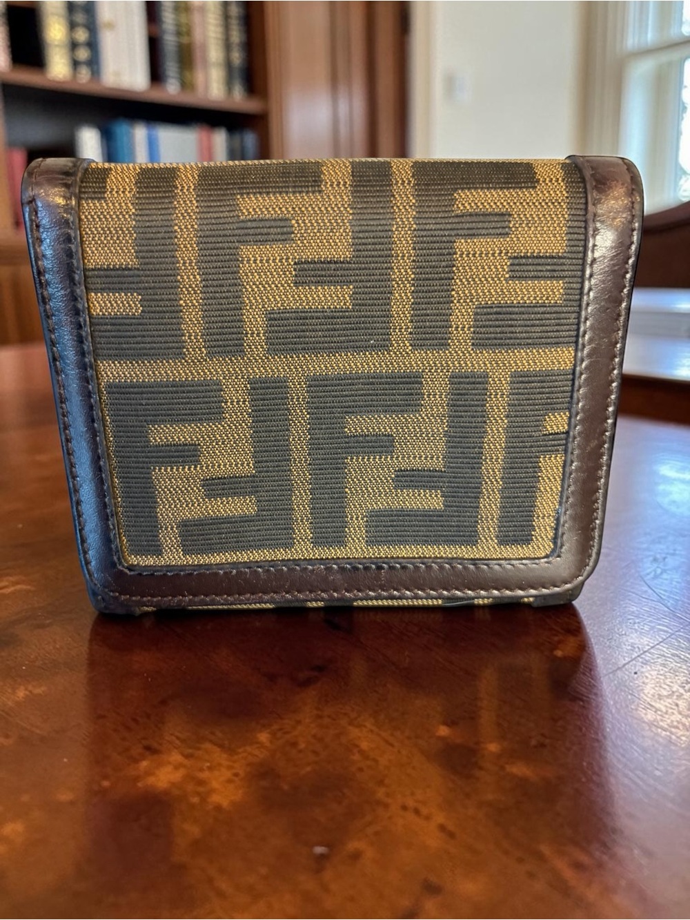 Vintage Fendi Zucca and Tan FF Canvas Logo Trifold Wallet